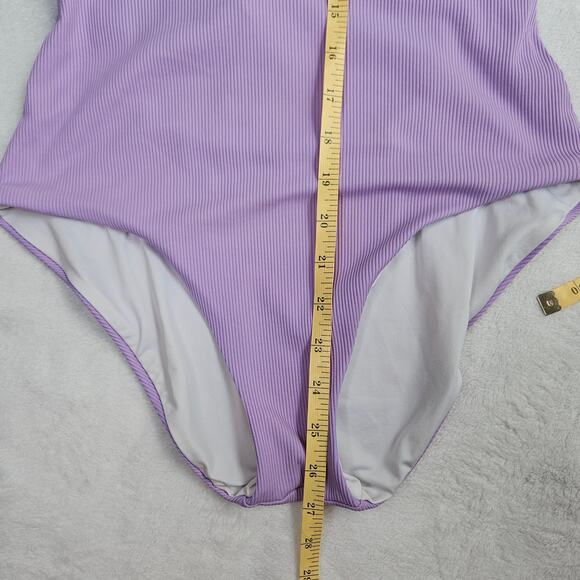 BECCA by Rebecca Virtue Fine Line Rib Skylar Plunge One-Piece Size Medium Purple - Picture 16 of 16